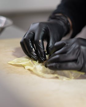 Close-up of hands rolling Lebanese stuffed cabbage leaves in Santiago de Querétaro.