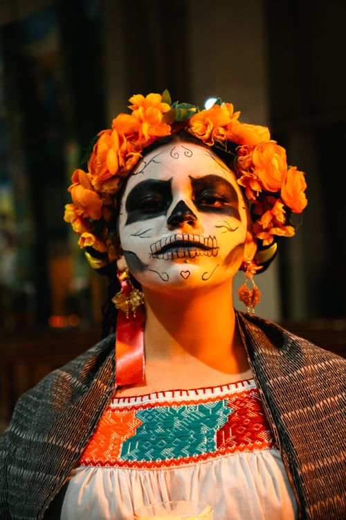 Free Celebrate Dia de Muertos with a traditional Catrina costume in Huauchinango, Mexico. Stock Photo