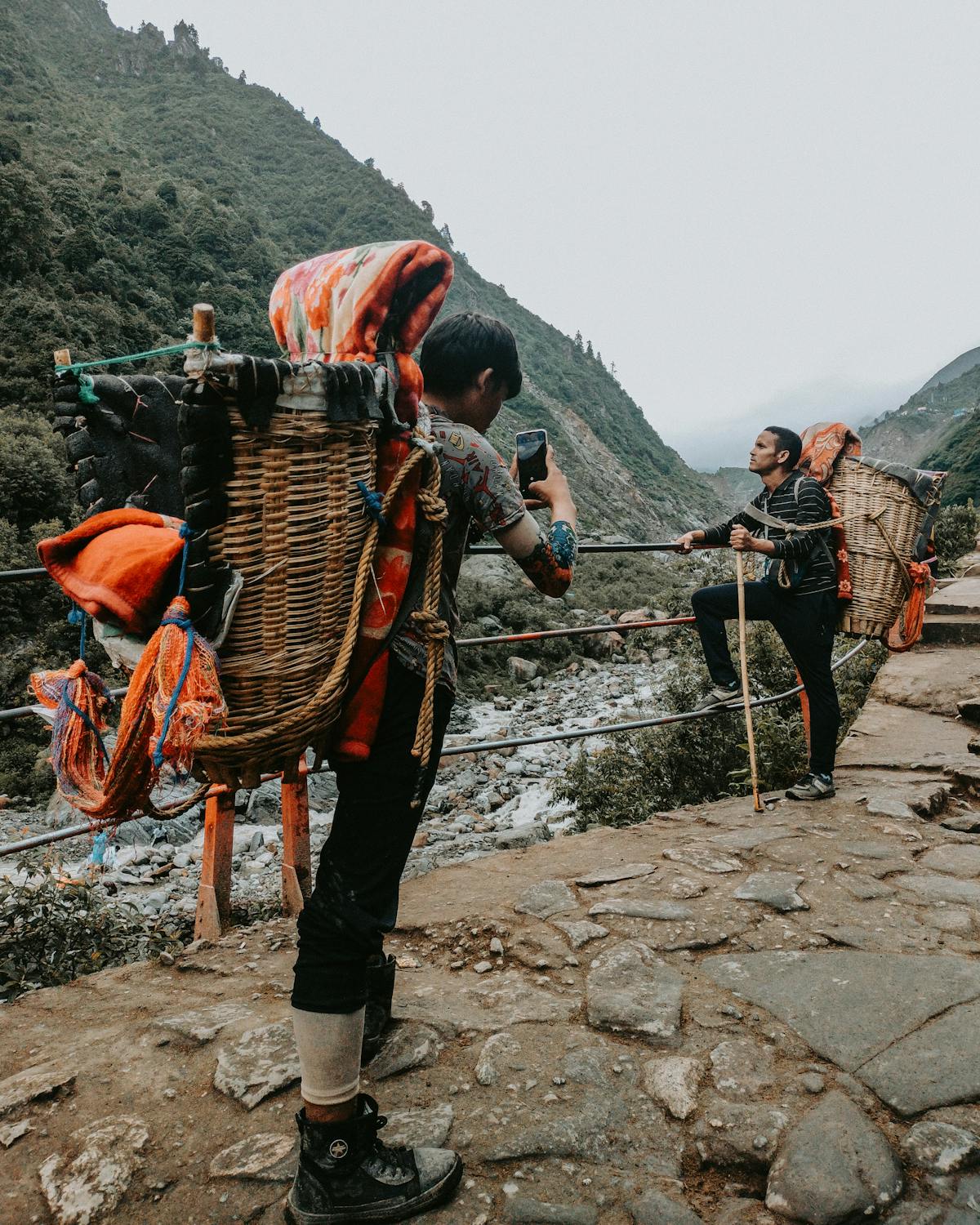 Hikers with Traditional Backpacks in Mountain Path · Free Stock Photo