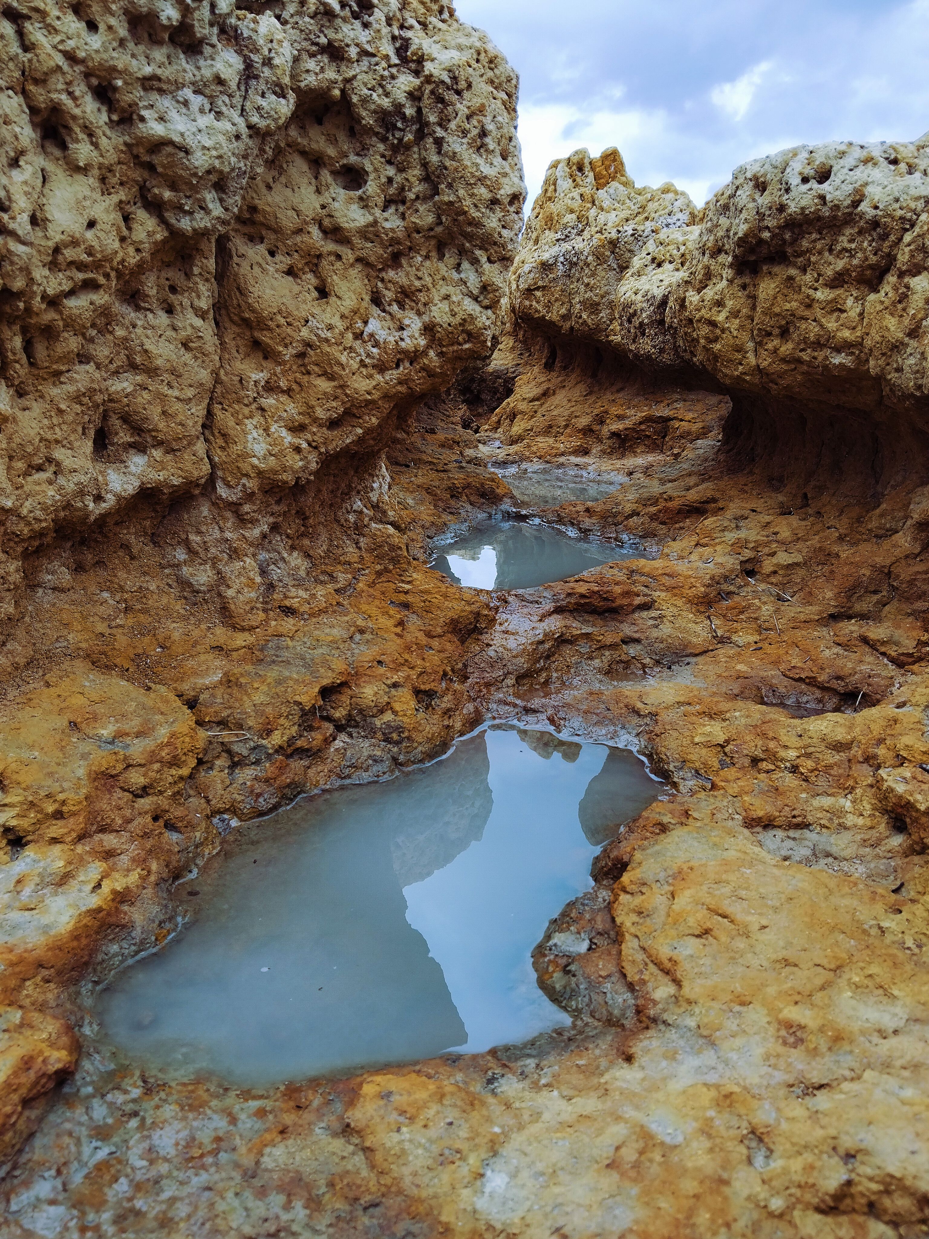 Eroded Rocky Landscape with Water Puddles · Free Stock Photo