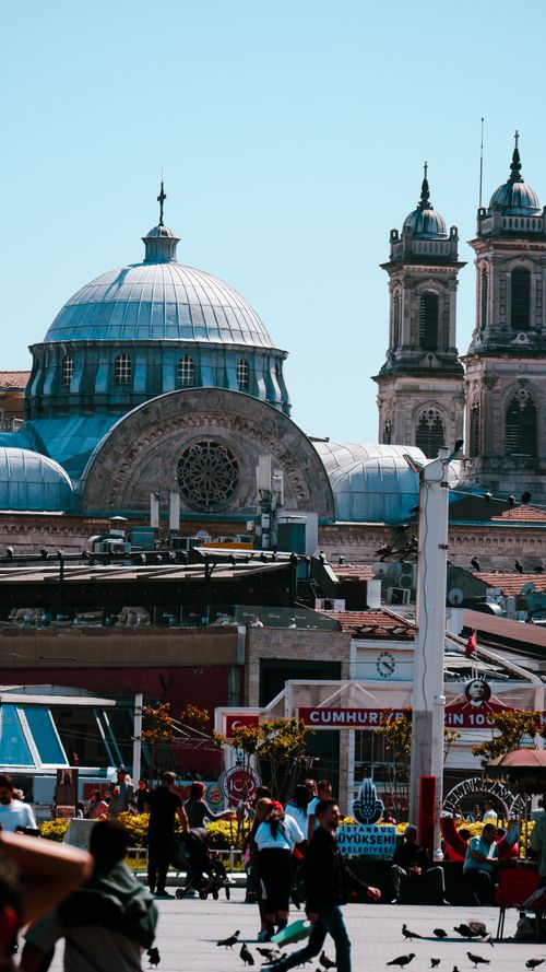 Free A vibrant street scene in Istanbul with iconic historical architecture and bustling city life. Stock Photo