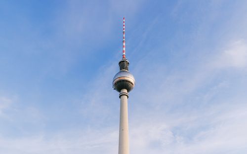 Free A stunning view of the iconic Berlin Fernsehturm tower under a clear blue sky, a symbol of modern architecture. Stock Photo