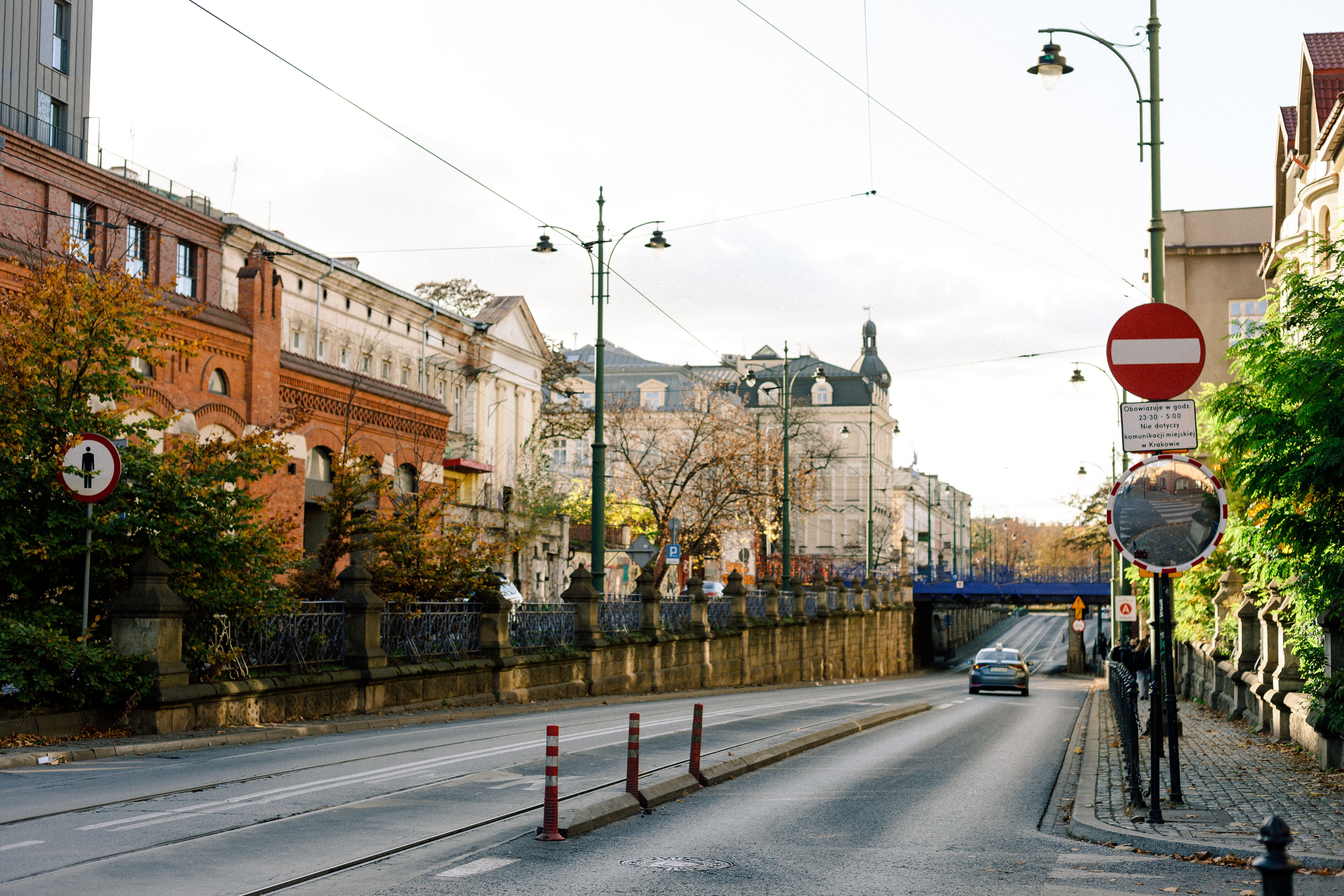 Scenic old-town street in Kraków, Poland