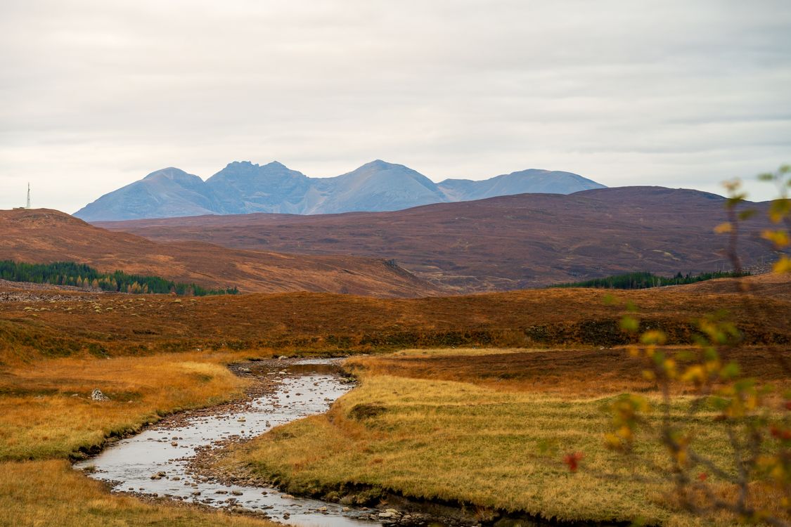 Scenic Autumn Landscape with Rolling Hills and Stream · Free Stock Photo