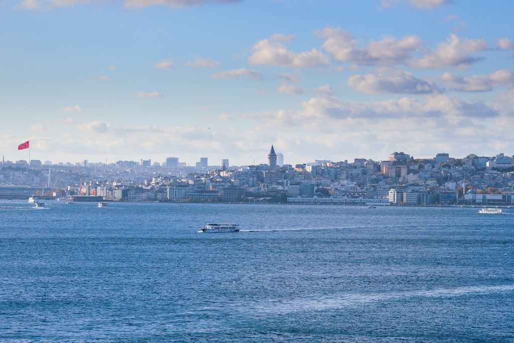 Istanbul's skyline, with Galata Tower, seen across the Bosphorus