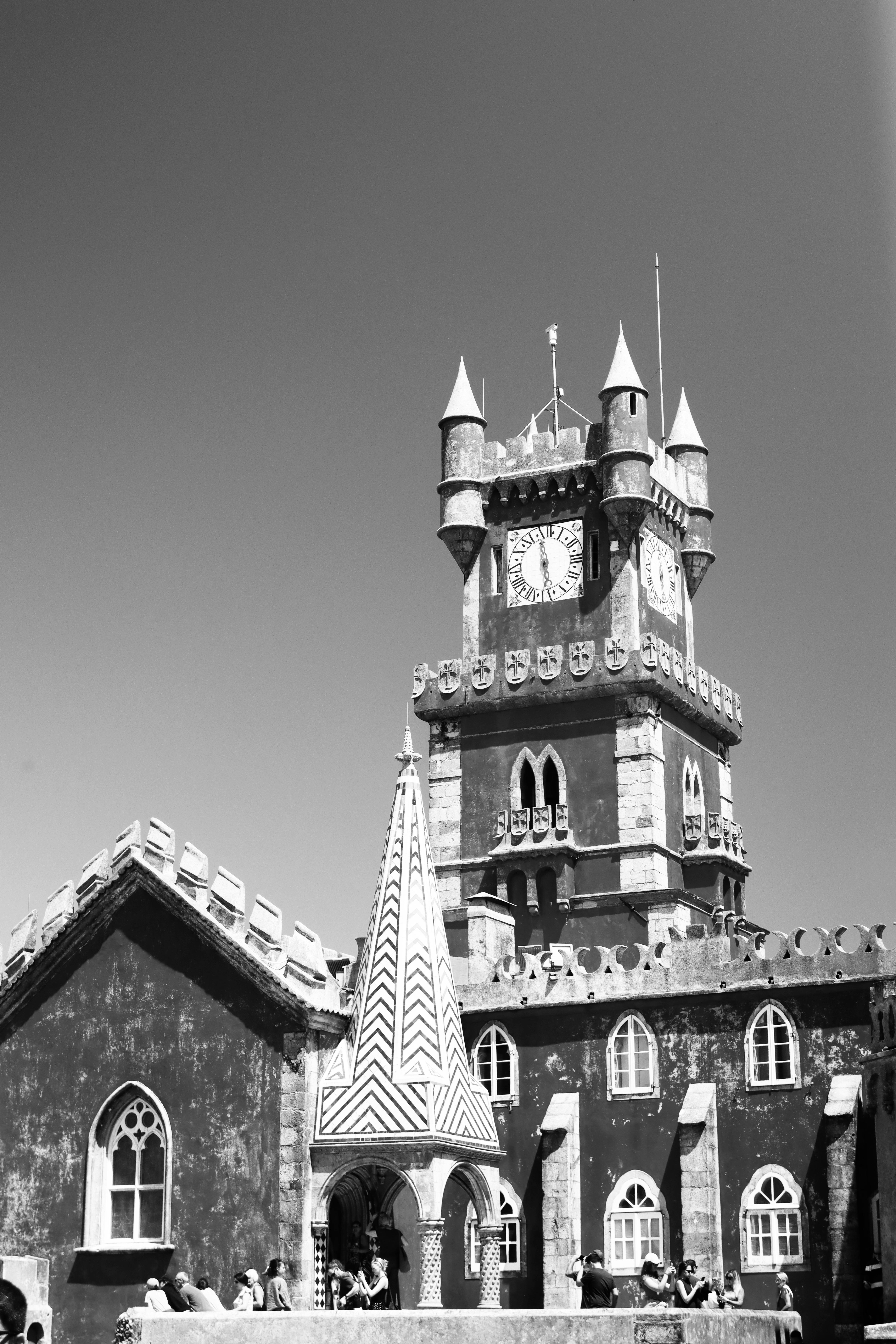 historic sintra castle architecture in monochrome