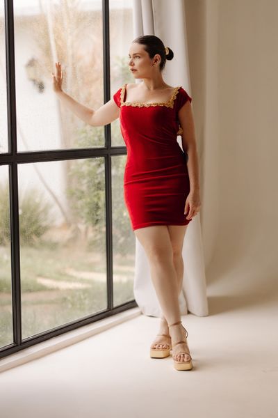 Elegant Woman in Red Dress Sitting on Chair · Free Stock Photo