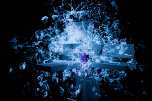 A captivating digital abstract art piece with swirling blue energy and 3D elements on a dark background.