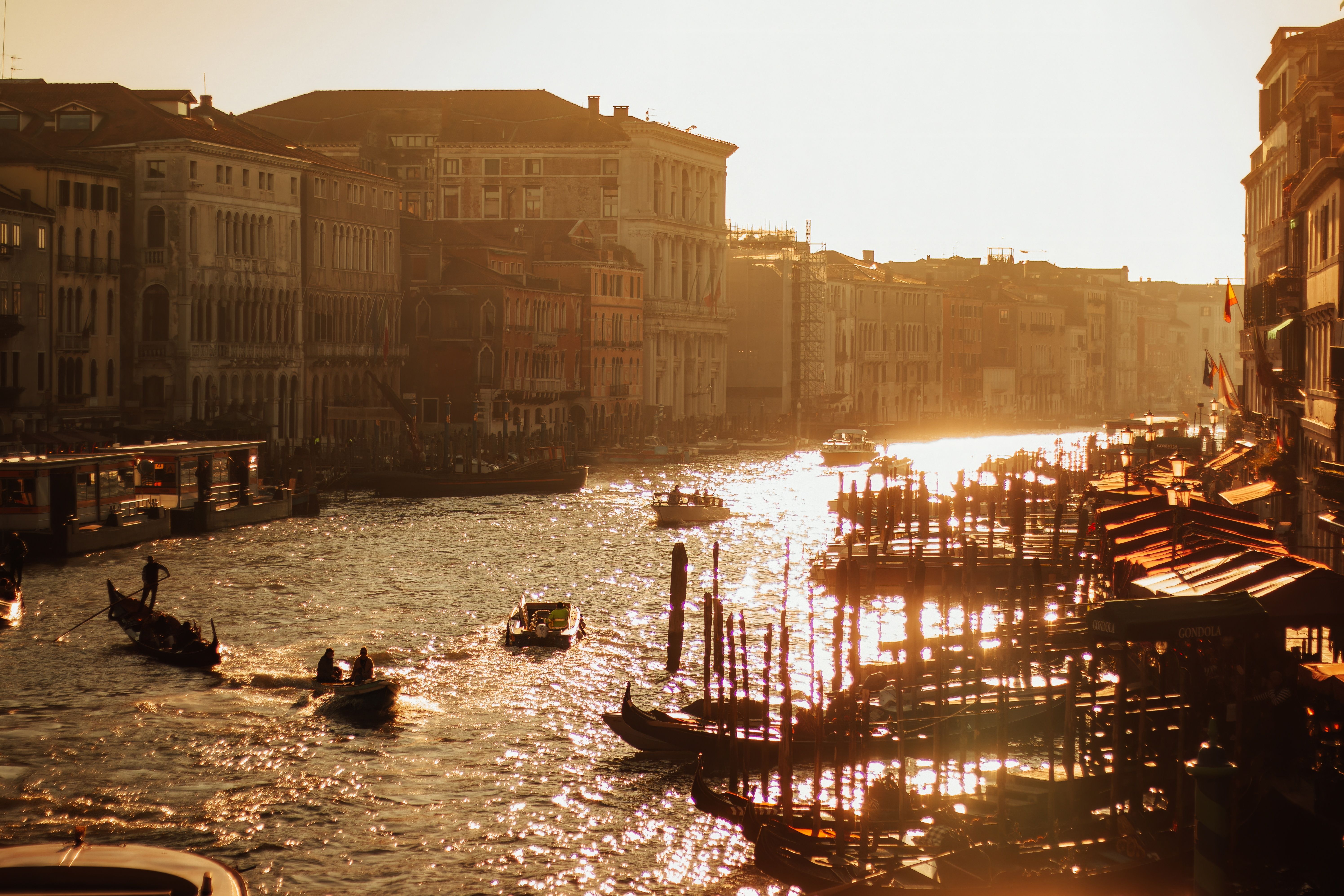 Sunset on Venice's Grand Canal with Gondolas · Free Stock Photo