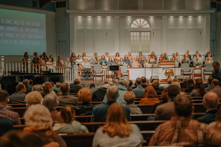 Congregation seated together during a service