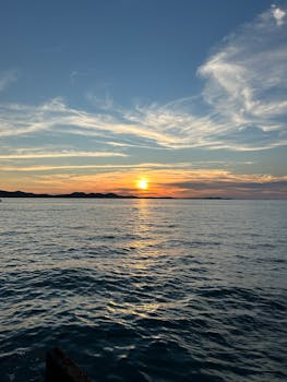 Beautiful sunset view over the Adriatic Sea in Zadar, Croatia, with vibrant colors and serene waves.