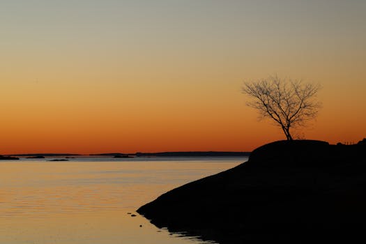 Captivating autumn sunrise over Cove Island Park, Stamford, Connecticut with vivid orange hues.