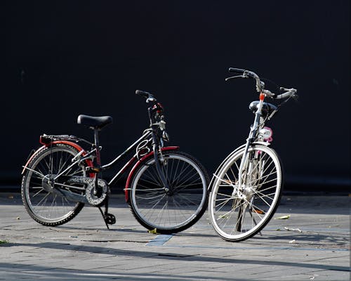 1 Gray and 1 Red Bicycles