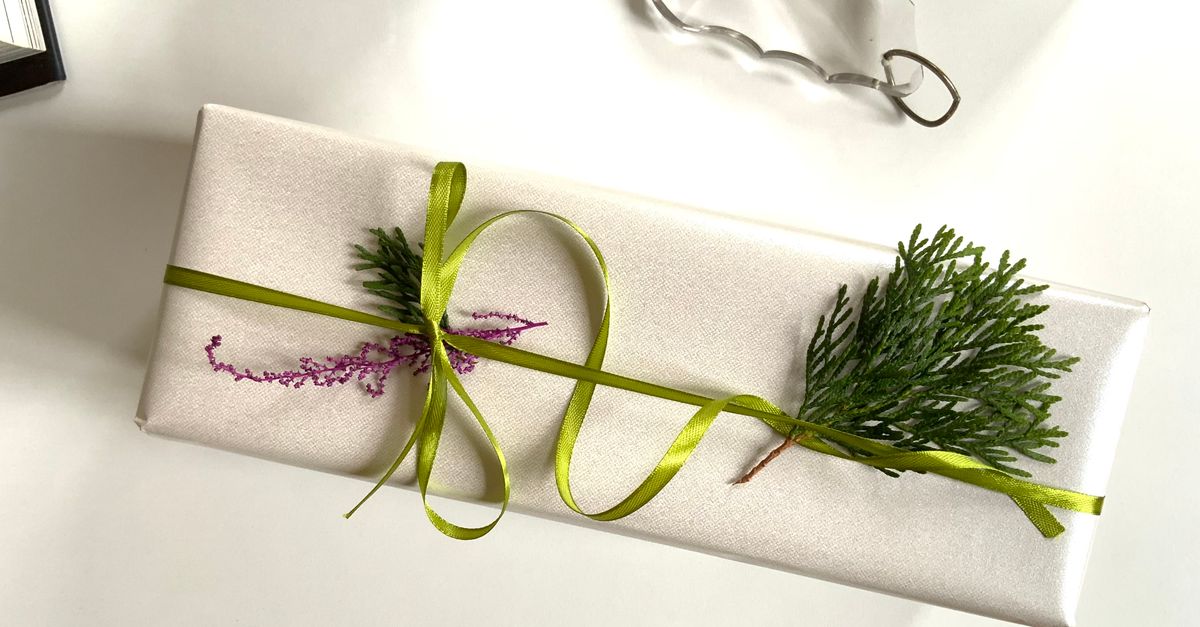 Elegant Gift Box With Green Ribbon And Evergreen Decor Free Stock Photo Elegant Gift Box With Green Ribbon And Evergreen Decor Free Stock Photo