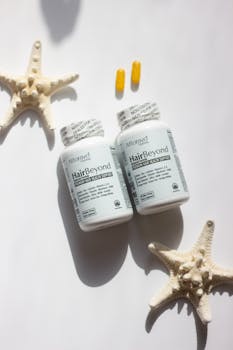 Vitamin bottles with starfish, evoking a summer coastal vibe.