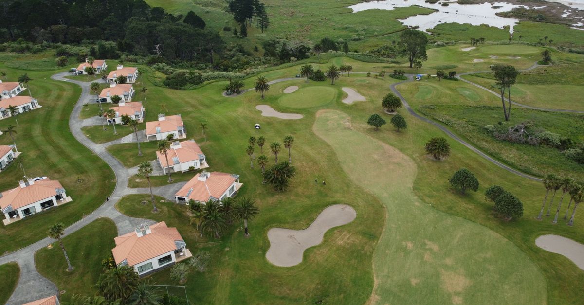 Beautiful aerial view of golf course and residential villas in Auckland, New Zealand.