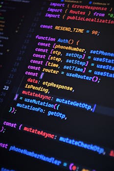 Close-up of vibrant JavaScript code for web development with ReactJS and Tailwind CSS.