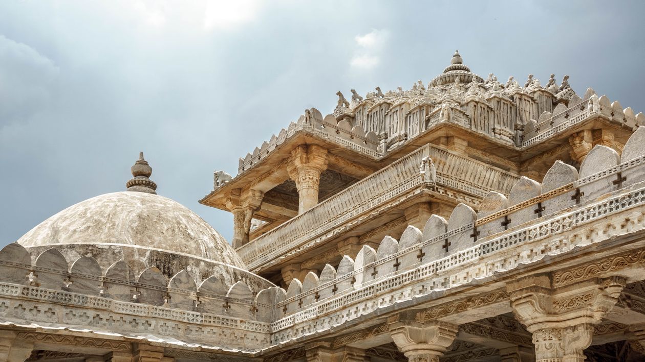 Intricate marble carvings on the Ranakpur Jain Temple in Rajasthan