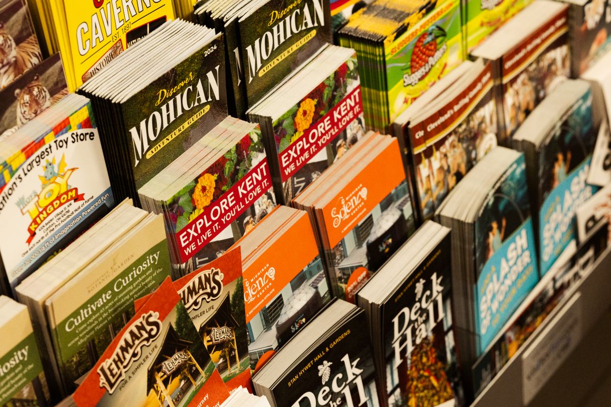 Colorful brochures and business cards ready for a Downtown Seattle client