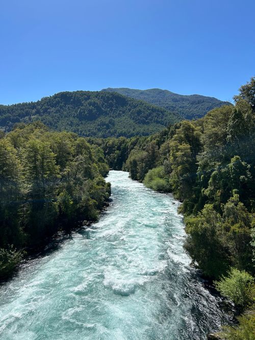 Free Captivating view of a river amidst lush forests in Puerto Fuy, Chile. Stock Photo