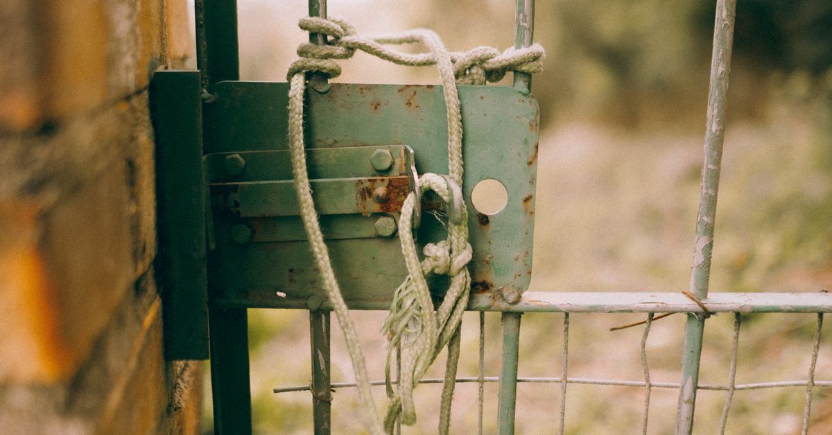 Rustic Green Gate with Weathered Rope Lock · Free Stock Photo