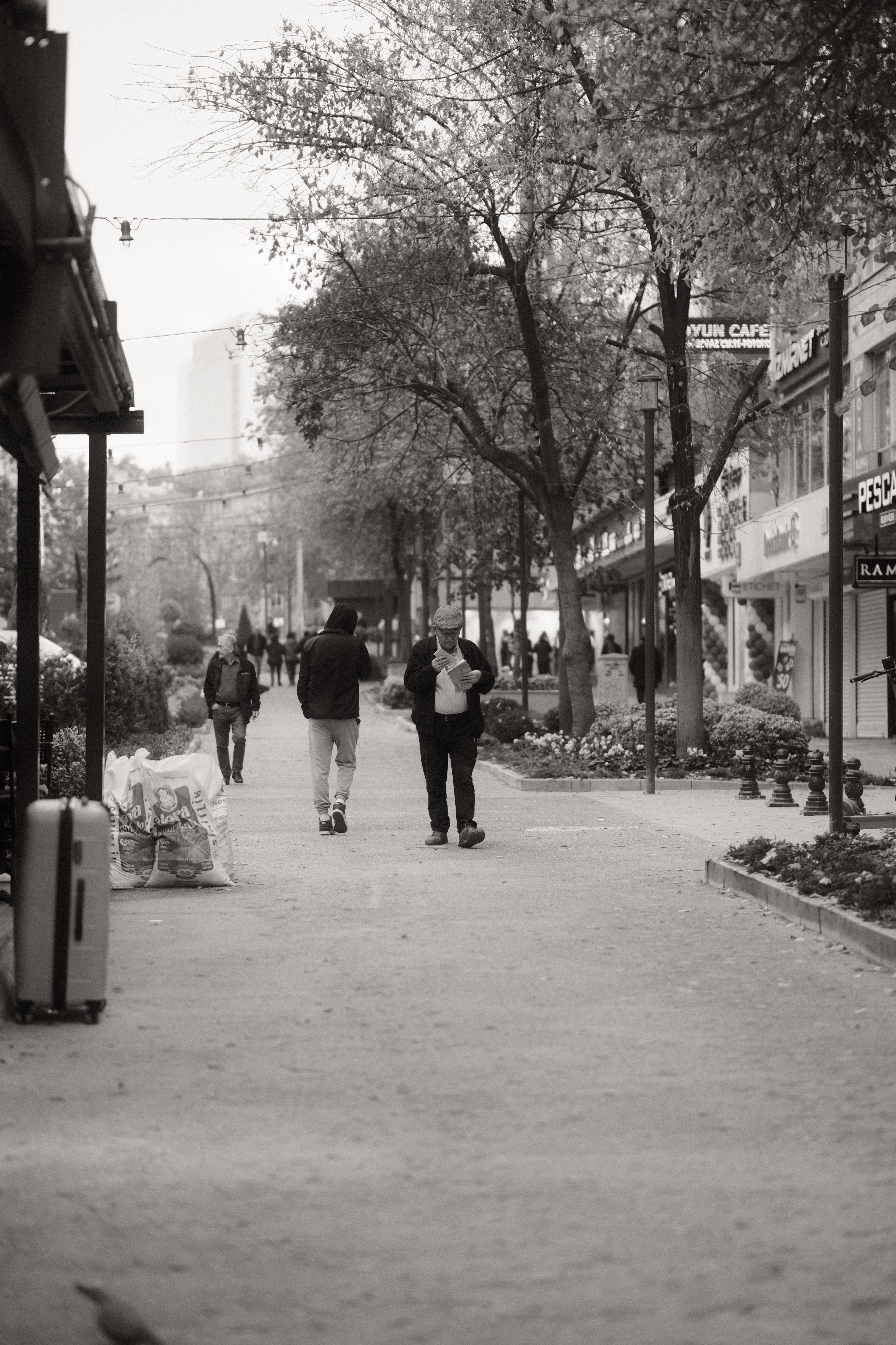 Black and White City Street Scene with Pedestrians · Free Stock Photo