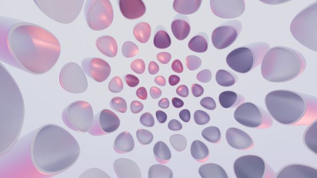 Digital abstract art featuring a spiral of geometric shapes in pastel hues, creating a calming effect.