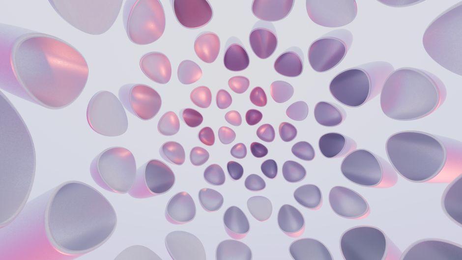 Digital abstract art featuring a spiral of geometric shapes in pastel hues, creating a calming effect.