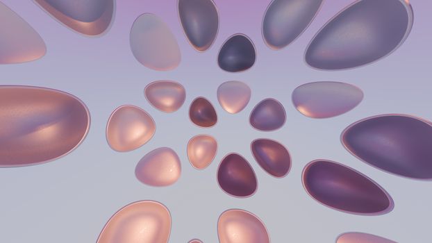 Abstract 3D render featuring geometric shapes in soft pastel colors, creating a futuristic feel.
