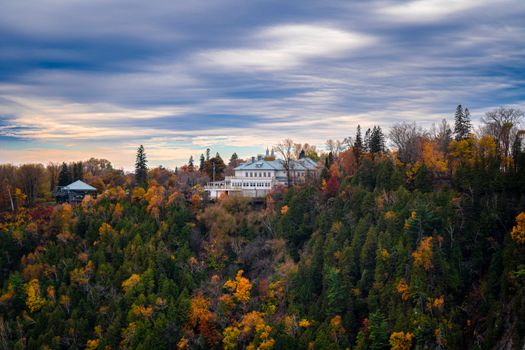 Beautiful autumn landscape with vibrant foliage in Quebec City, Canada.