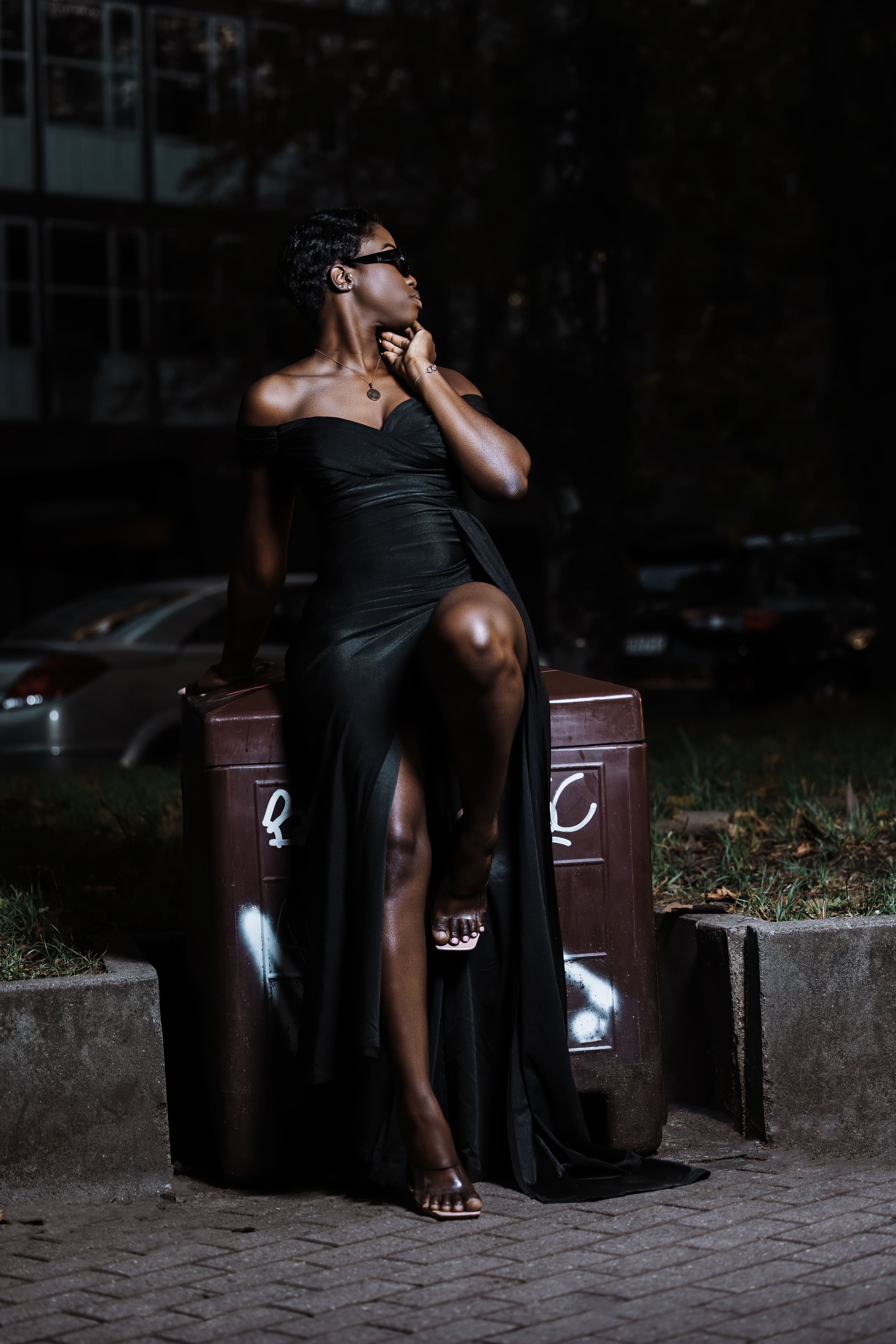 Elegant Woman in Black Dress at Night · Free Stock Photo