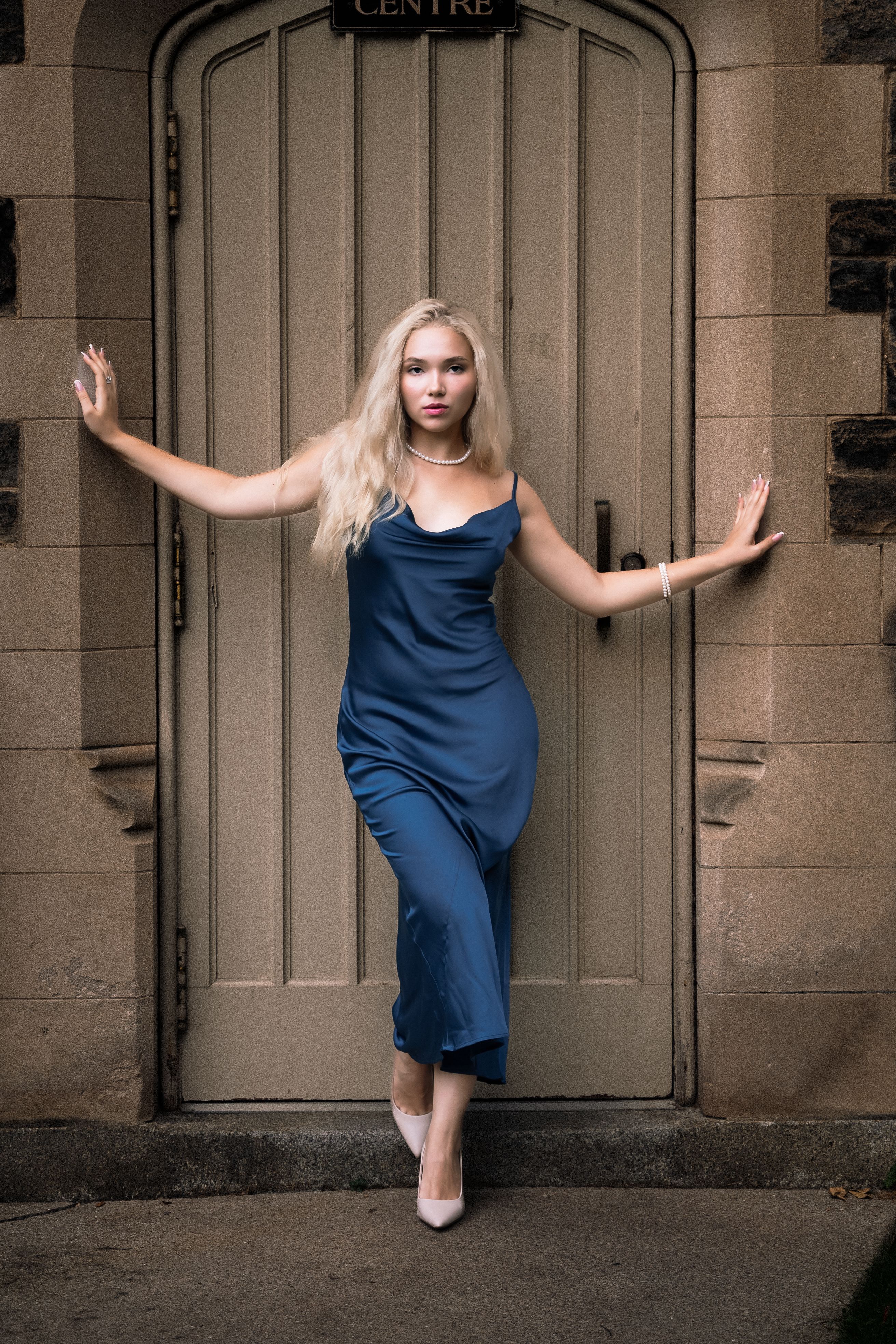 blonde blue dress Emme Marella Ipotesi Trousers Midnight Blue