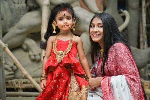 Free Two women in traditional Indian attire, showcasing cultural heritage in Kolkata. Stock Photo