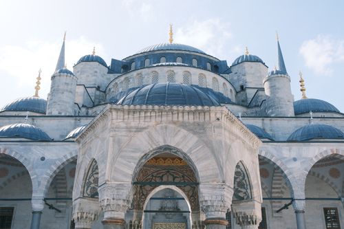 Free Stunning architecture of the Blue Mosque in Istanbul captured on a sunny day. Stock Photo