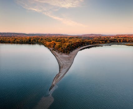 A stunning aerial view of a spit during autumn in Frontenac, Minnesota.