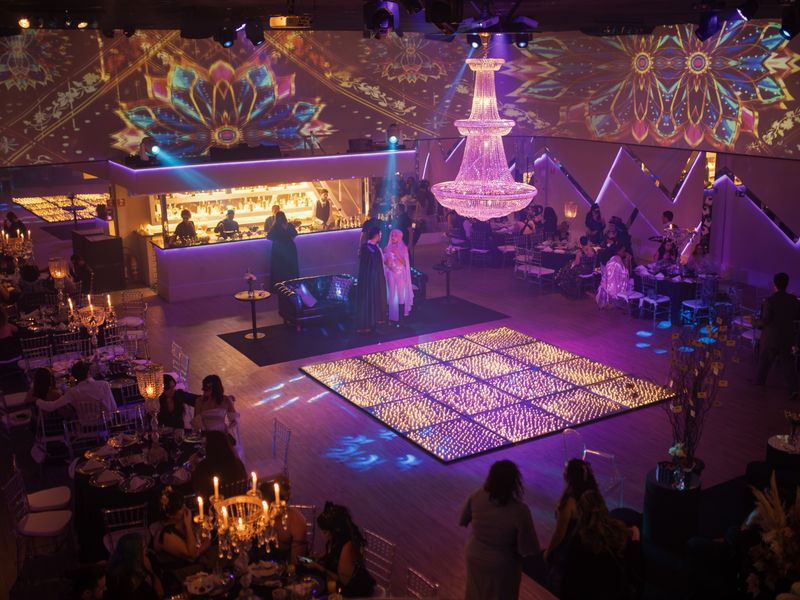 Lavish indoor party with decorative lighting