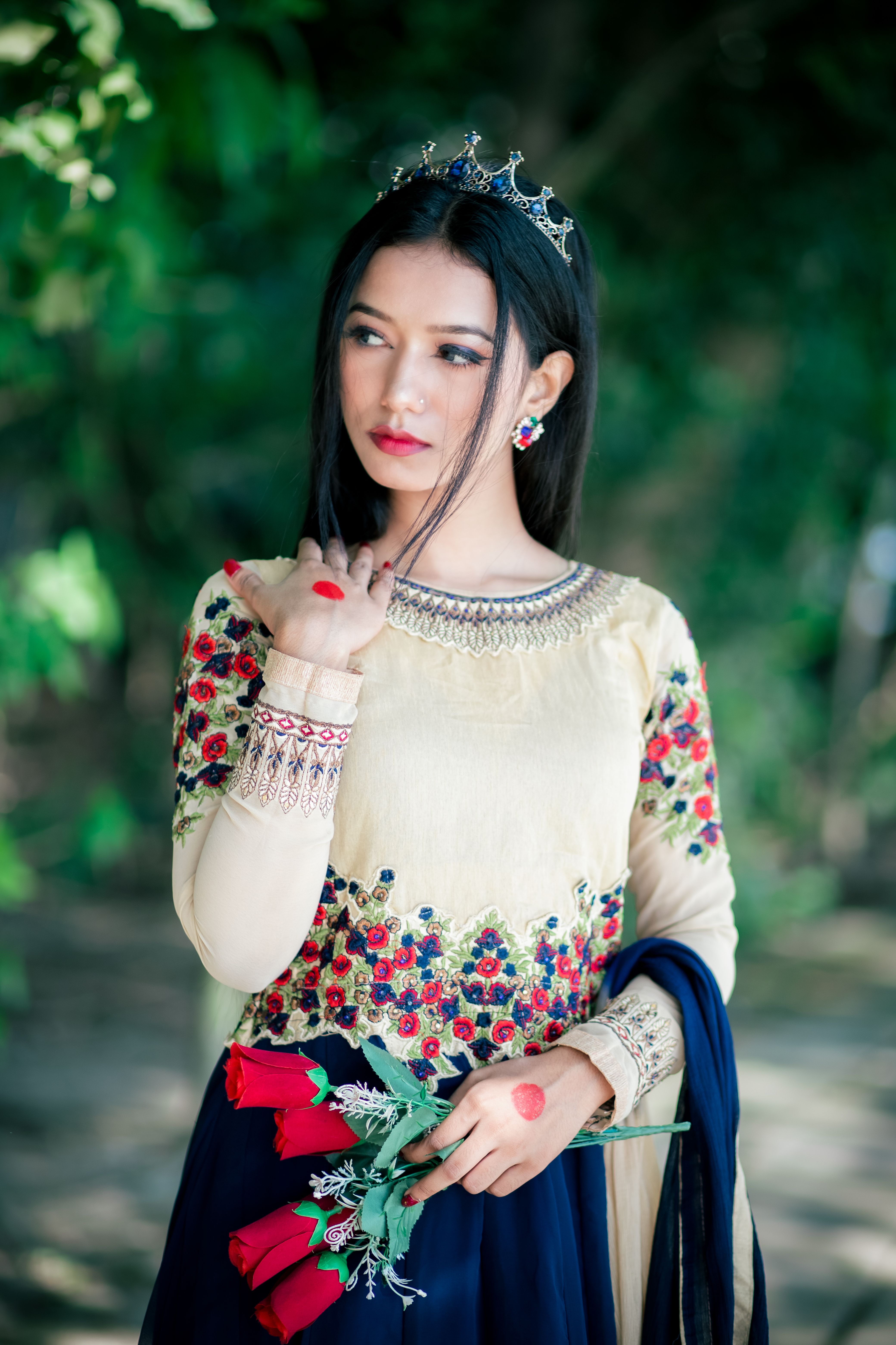 Midnight Garden Anarkali in navy with floral embroidery