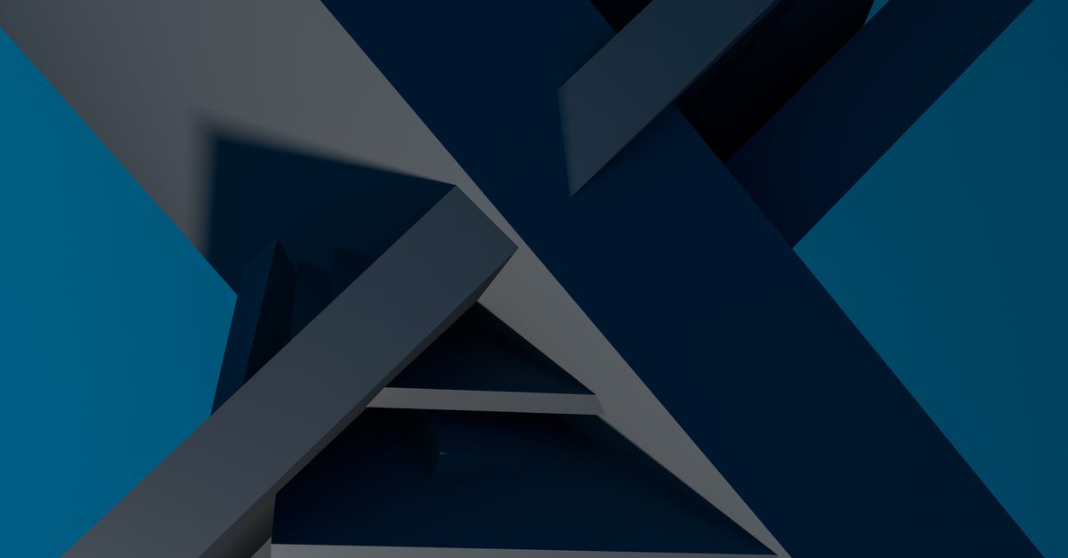 Modern abstract geometric art with dynamic blue and gray structures creating a striking visual impact.