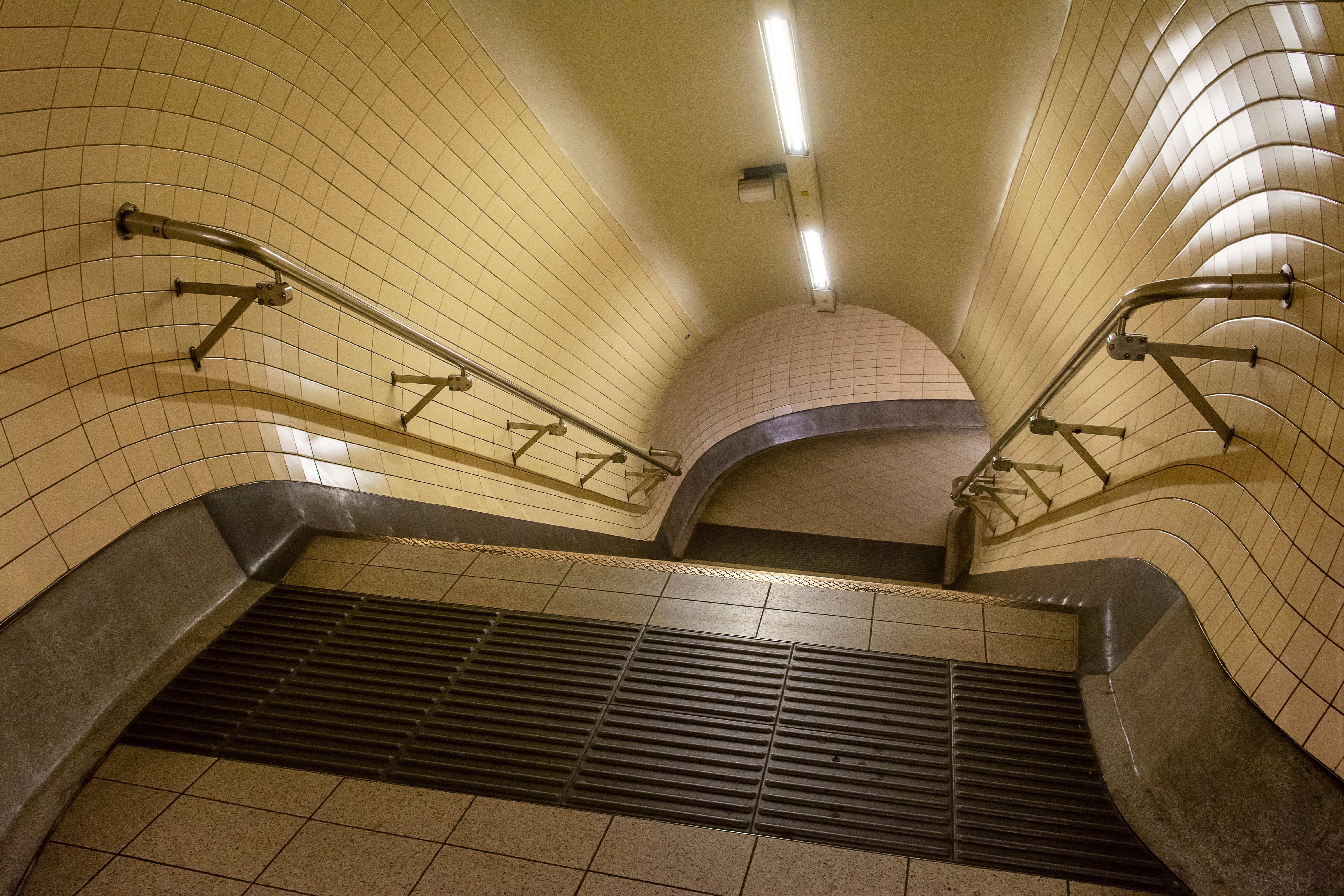 Subway Corridor with Tiles and Handrails · Free Stock Photo
