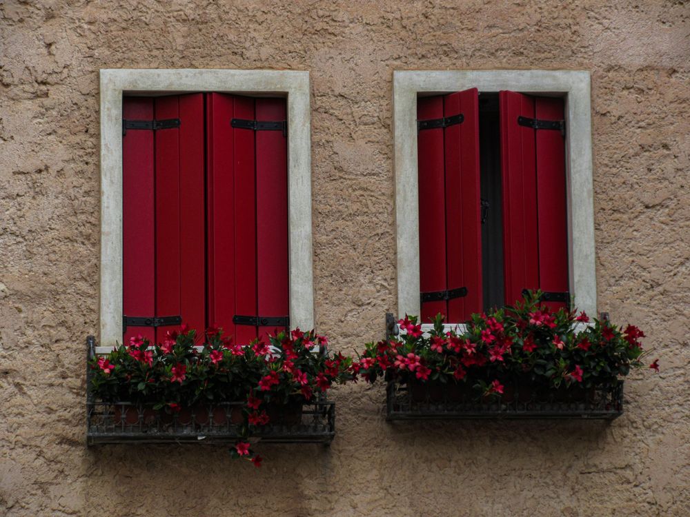 Rusic Box Window Rustic Building with Red Shuttered Windows · Free Stock Photo