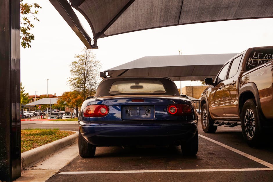 vehicles parked under carport shelter