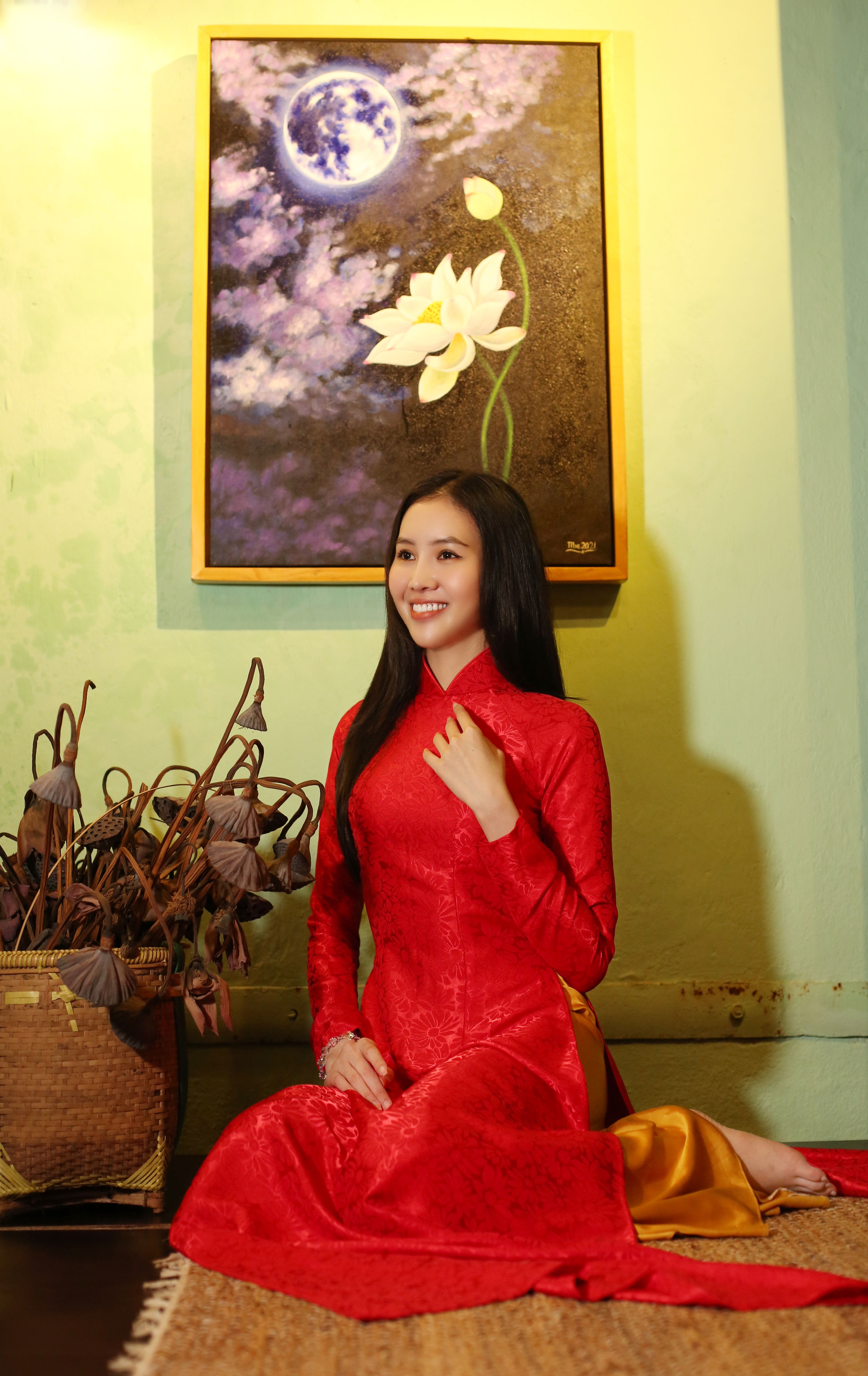 Elegant Woman in Red Traditional Dress Indoors · Free Stock Photo