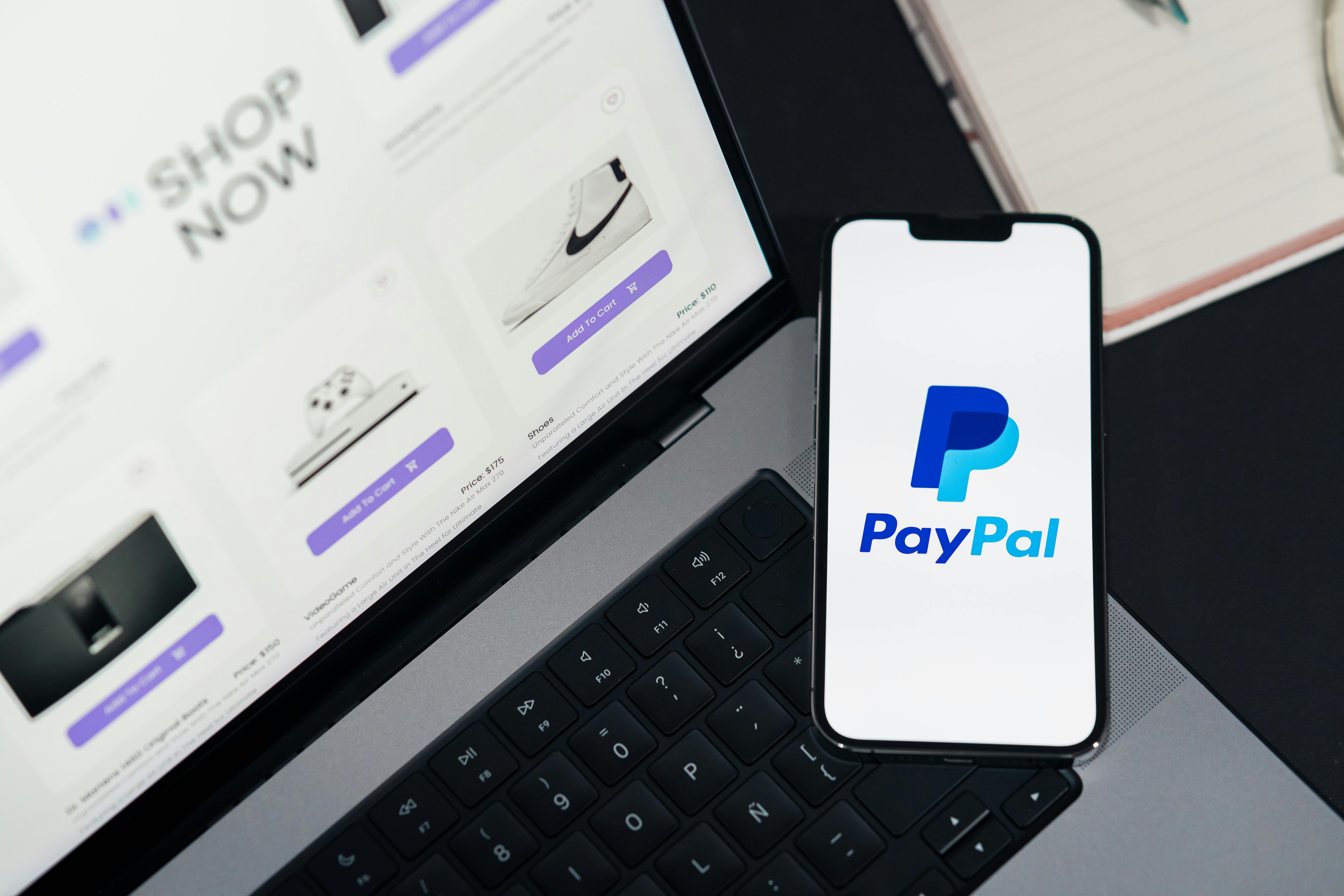 mobile payment with paypal on laptop screen