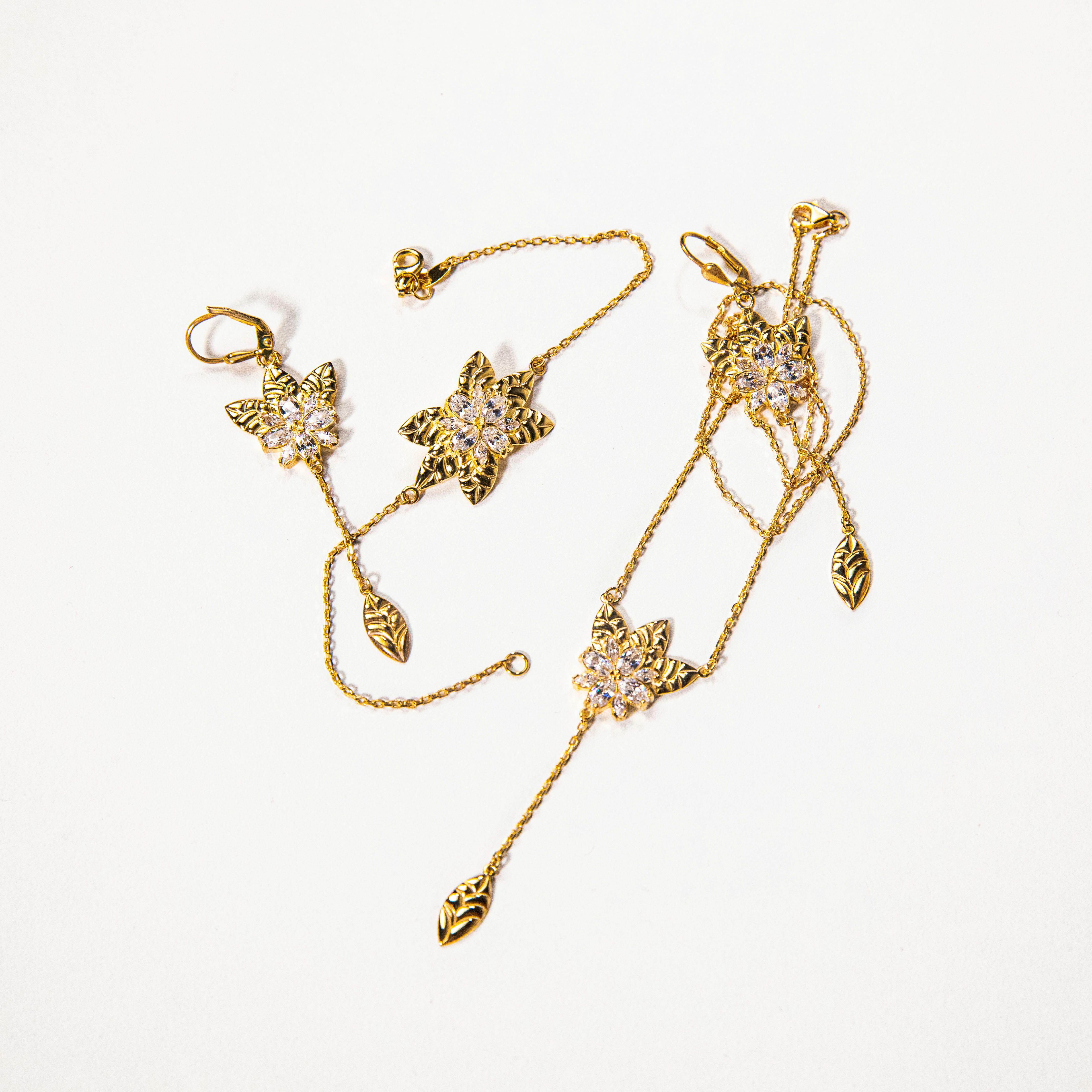 elegant gold earrings with floral design