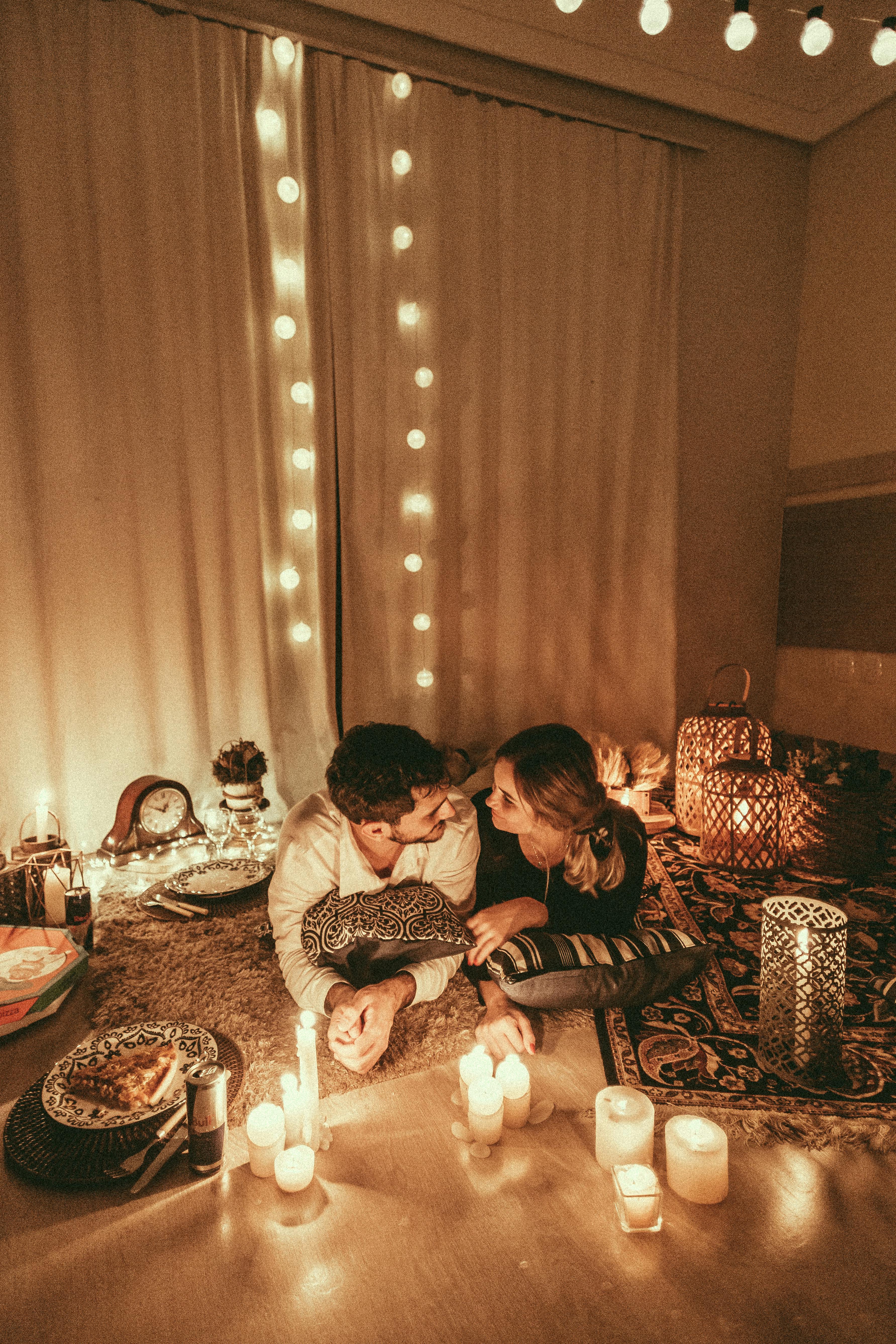 Sincere emotions and feelings. Young lovely couple have romantic dinner  indoors together 15352472 Stock Photo at Vecteezy