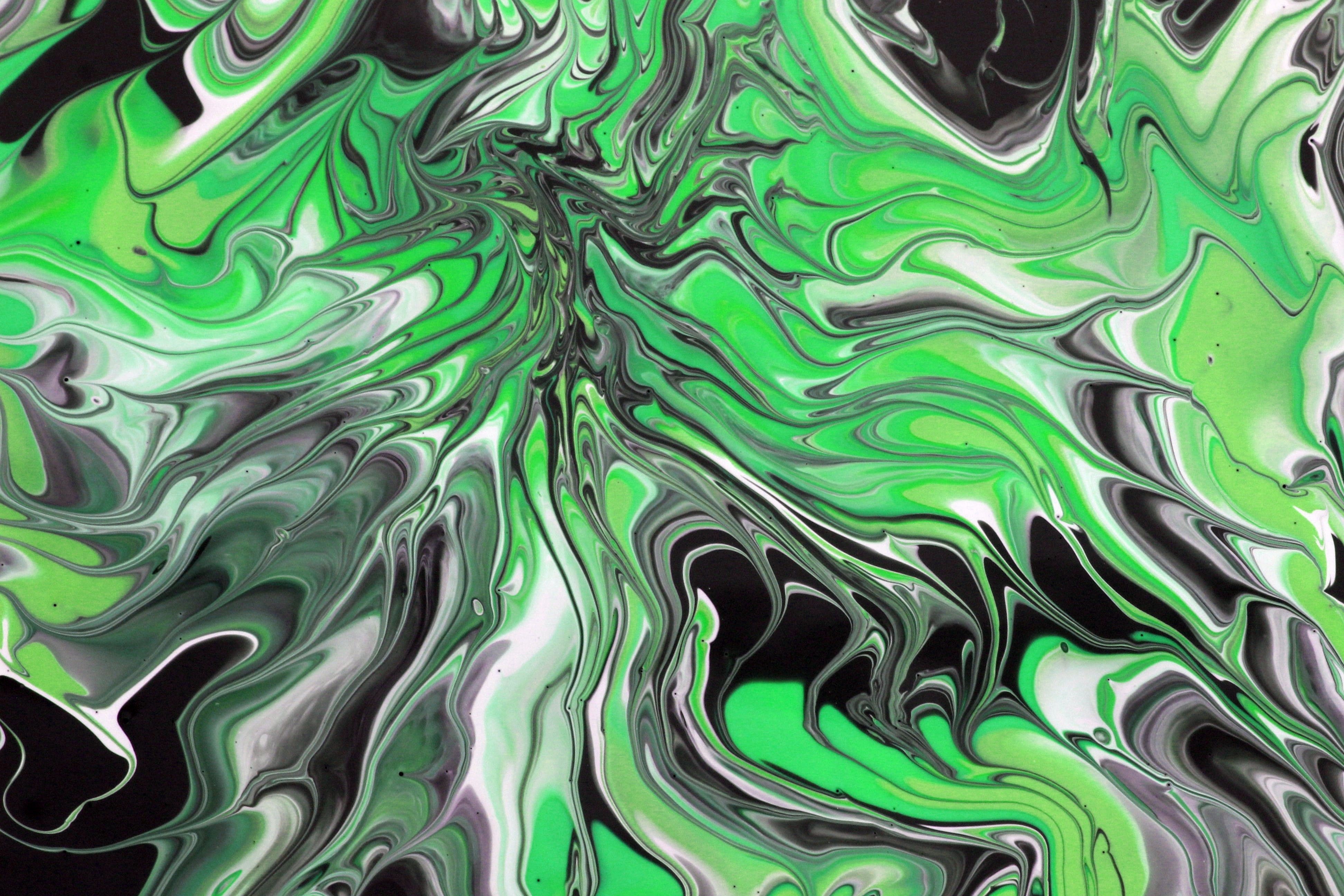Vibrant Green and Black Abstract Paint Swirl Art · Free Stock Photo