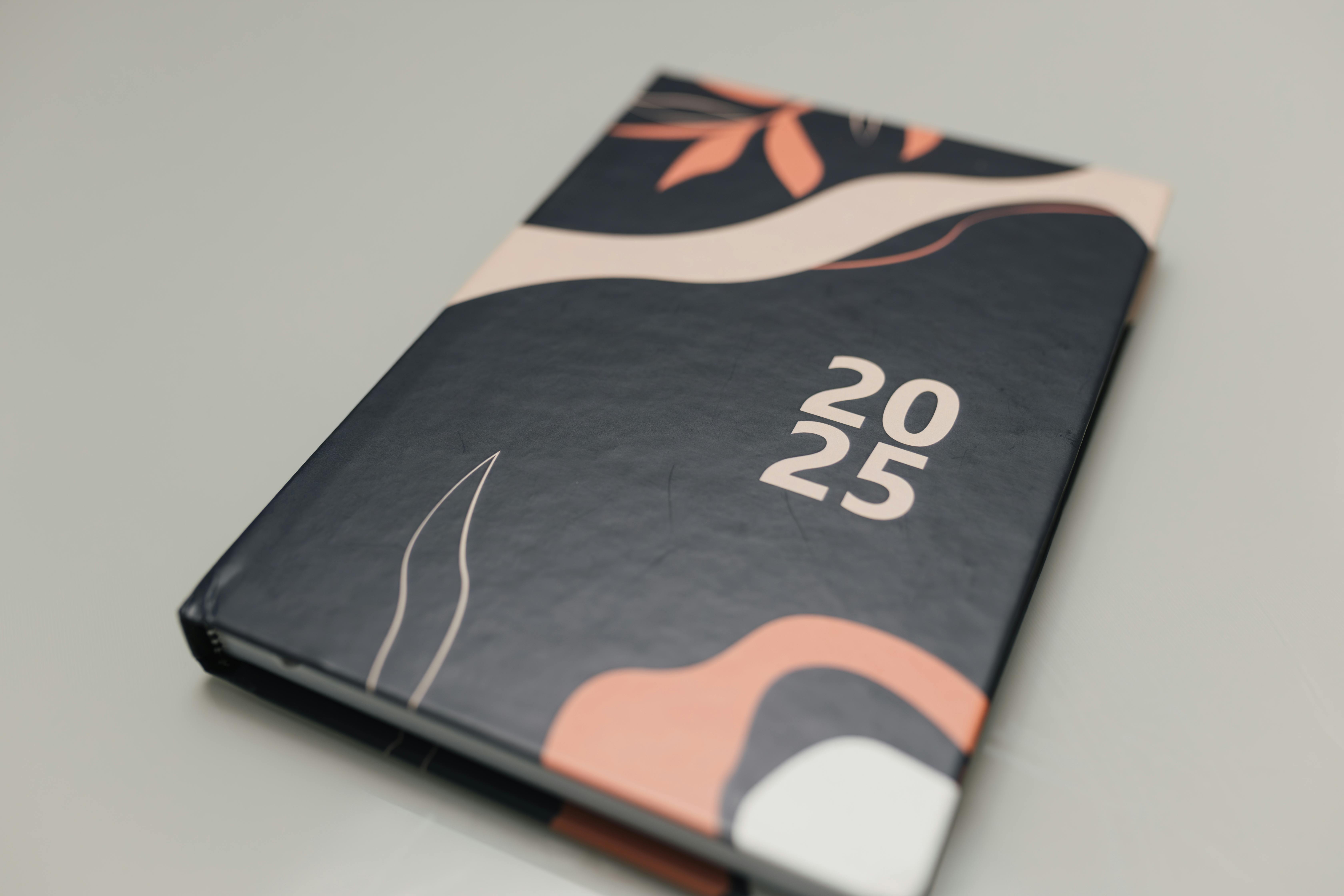 Modern 2025 planner featuring an abstract artistic cover. Perfect for organizing the year.