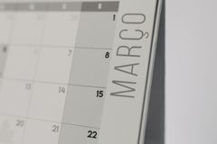 Detailed view of a table calendar displaying the month of March.