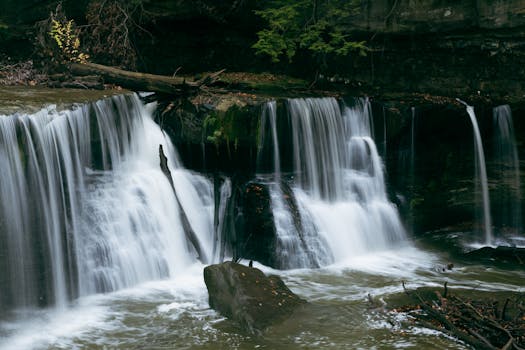 Captivating waterfall cascading in a tranquil forest setting, perfect for nature lovers.