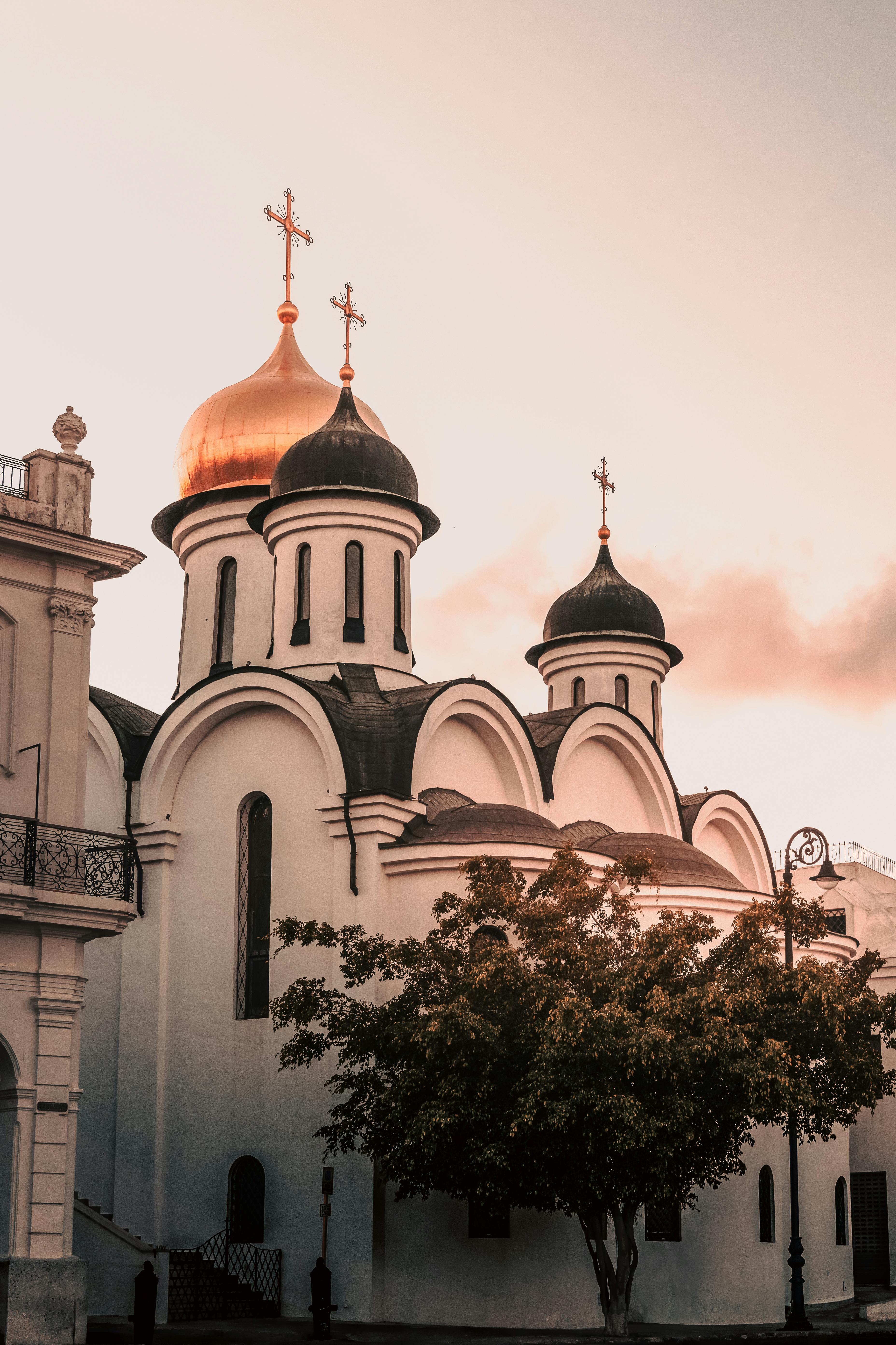 elegant orthodox church at sunset